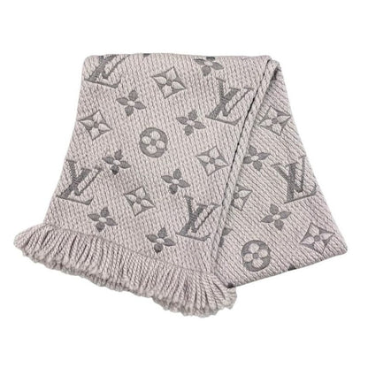 Louis Vuitton Scarf Echarpe Logomania Monogram Wool Silk Gripe Lou Grey