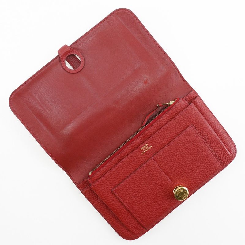 Hermes Dogon Togo Red/gold Hardware □P Ladies Long Wallet