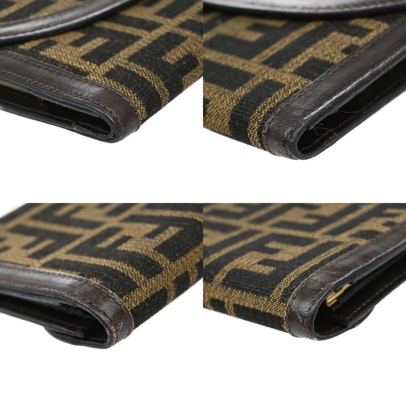 Fendi Trifold Wallet Zucca Pattern Canvas Leather Brown 01ka823