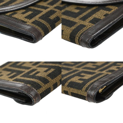 Fendi Trifold Wallet Zucca Pattern Canvas Leather Brown 01ka823