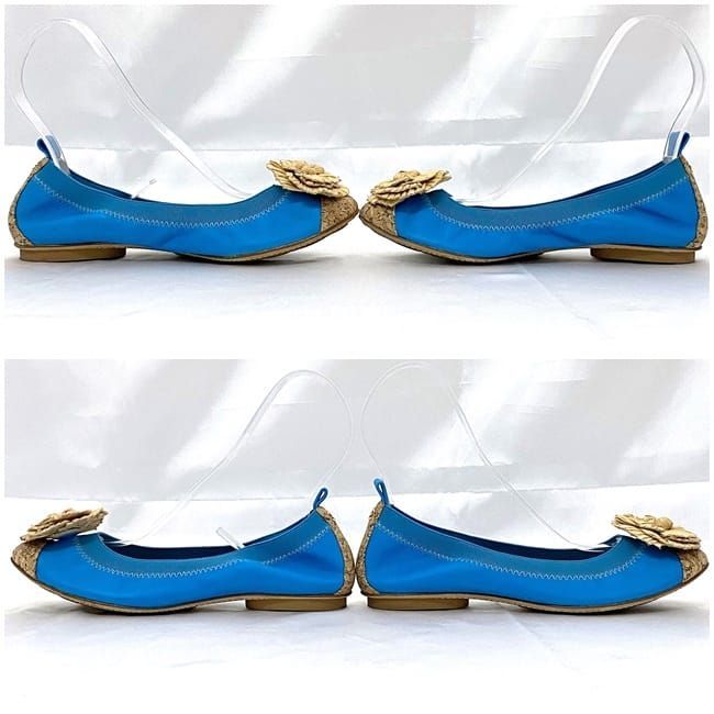 Chanel Ballet Shoes Ec21062 Blue Beige Camellia