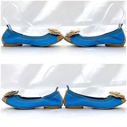 Chanel Ballet Shoes Ec21062 Blue Beige Camellia