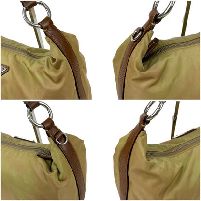 Prada One Shoulder Bag Triangle Logo Hobo Soho Khaki Brown Tessuto Nylon