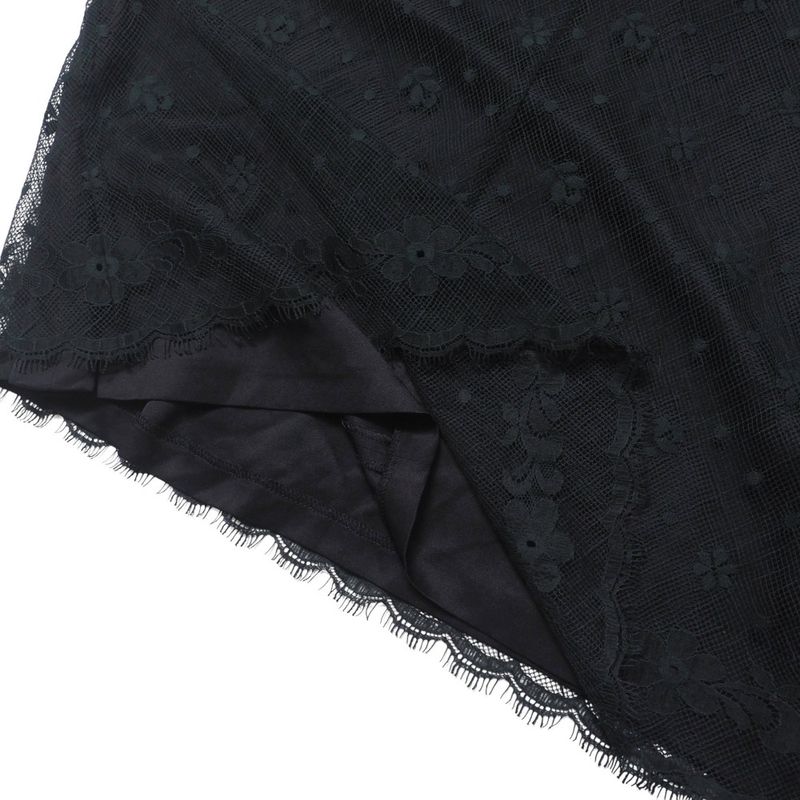 Chanel Skirt Size 40 03A Knee Length CC Logo Coco Mark Floral Lace Black Made