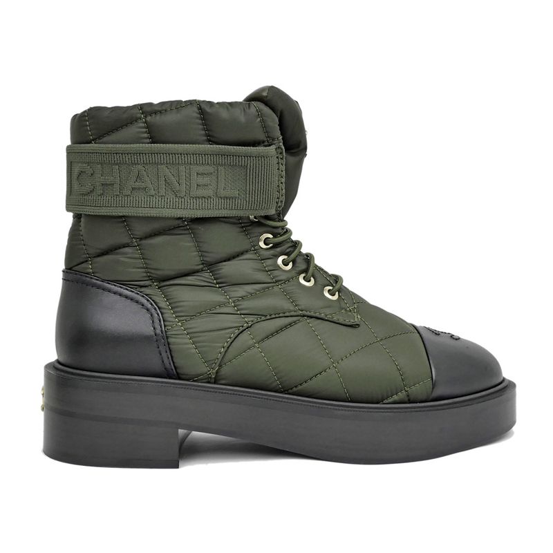Chanel Shorts Khaki Black Coco Mark G45125 Size 37 Shoes Women's