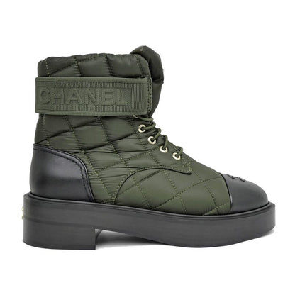 Chanel Shorts Khaki Black Coco Mark G45125 Size 37 Shoes Women's