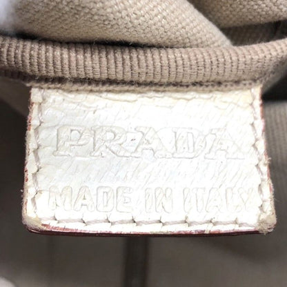 Prada Canvas Tote Bag Handbag Triangle Logo Leather Ivory Beige White Ladies