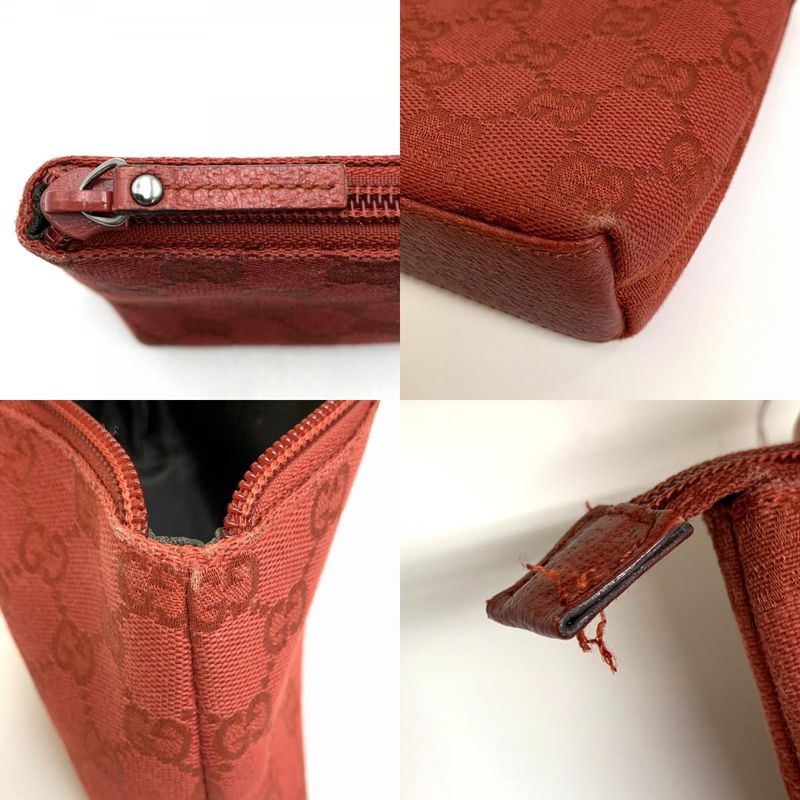Gucci 115237 Pouch Small Makeup Pouch Makeup Case GG Canvas Red Women's Fashion