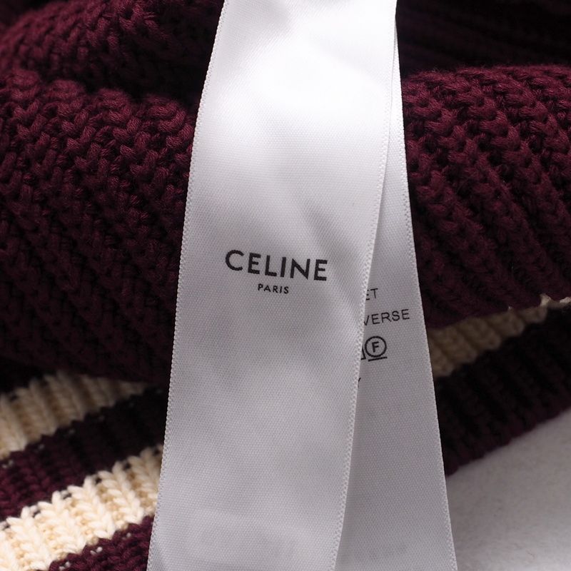 Celine Cardigan Size S (165 84A) Knit College Cardigan Logo Patch Cotton Wine