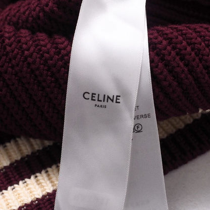 Celine Cardigan Size S (165 84A) Knit College Cardigan Logo Patch Cotton Wine