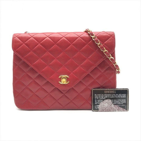 Chanel Quilted Lambskin Chain Shoulder Bag Turnlock Crossbody Red