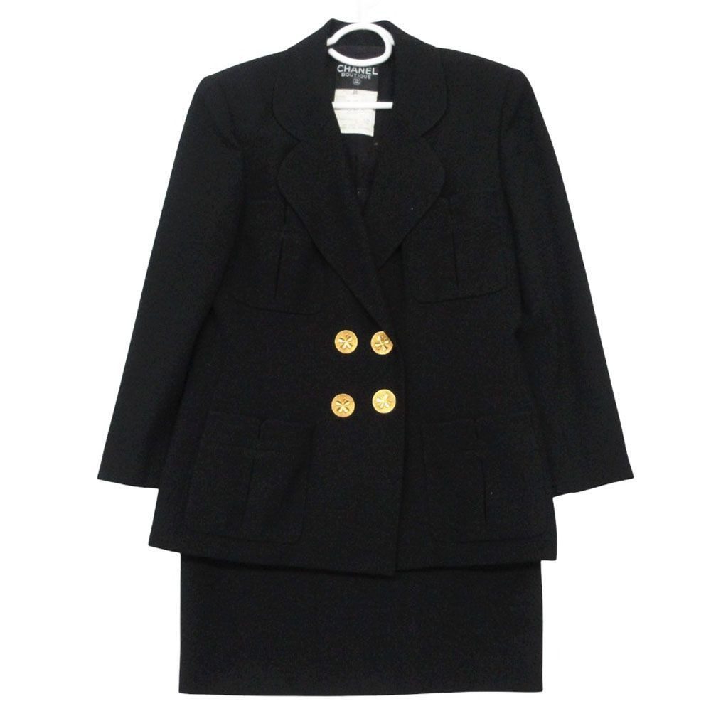 Chanel Vintage CC Logo Gold Button Skirt Double Breasted 38