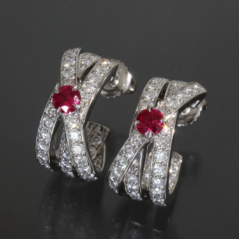 Harry Winston Geometric Ruby Diamond Earrings Earring Pt950 E1459