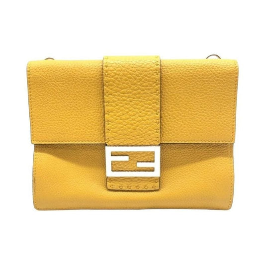 Fendi Shoulder Bag Flat Baguette Medium 7 Va524 FF Logo Yellow Silver Hardware