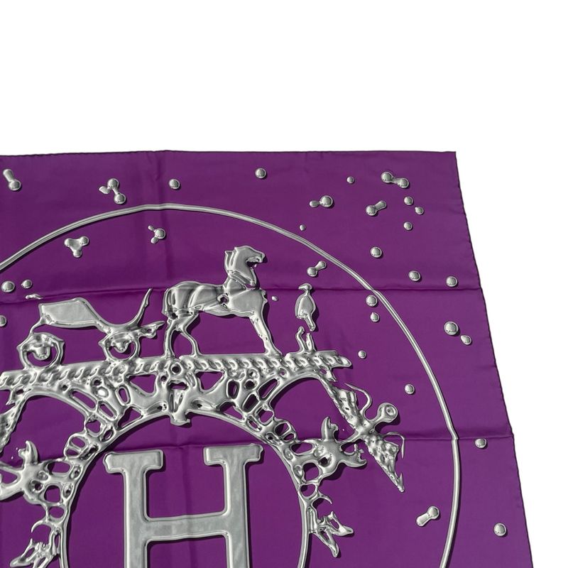 Hermes Carre 90 VIF Argent Silver Drop Orange Silk Scarf With Purple Box