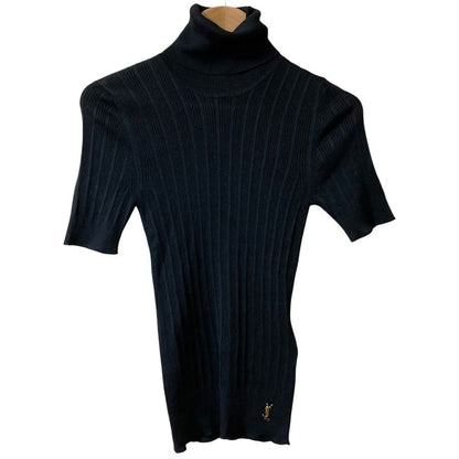 Saint Laurent Paris Model Silk Short Sleeve Knit XS Black