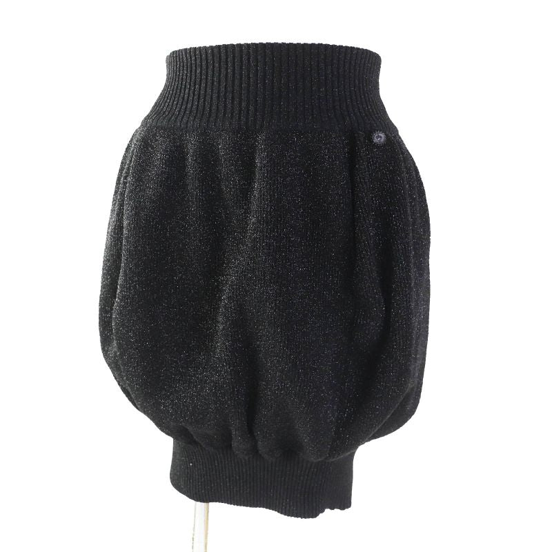 CHANEL 08A P33467 Lame Balloon Skirt With Coco Plaque Plate Black Silver 36