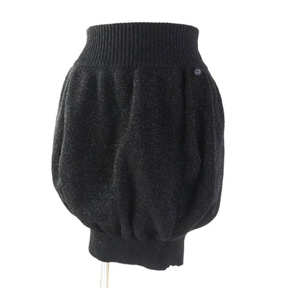 CHANEL 08A P33467 Lame Balloon Skirt With Coco Plaque Plate Black Silver 36
