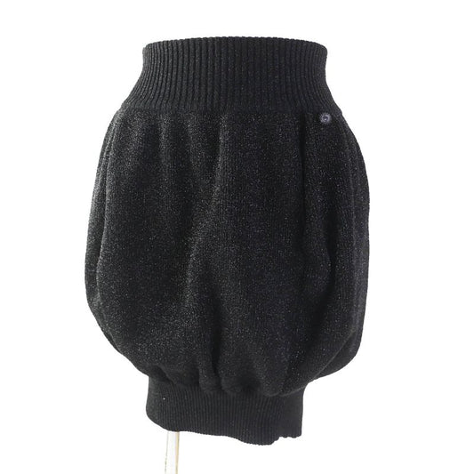 CHANEL 08A P33467 Lame Balloon Skirt With Coco Plaque Plate Black Silver 36