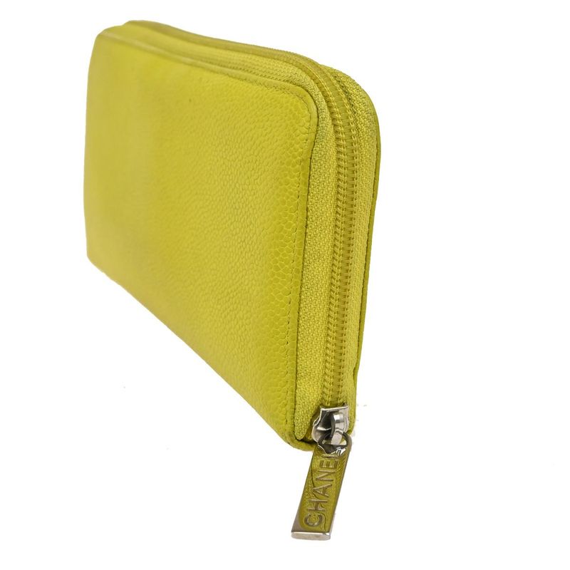 Chanel Long Wallet Round Zipper CC Caviar Skin Yellow 37ka813