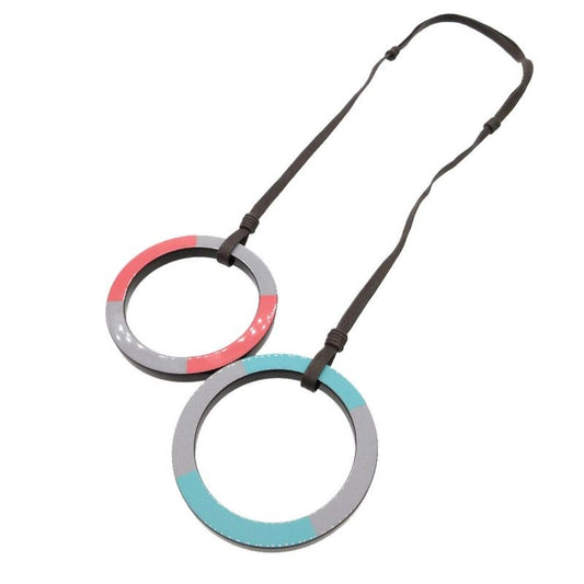 Hermes Mikado Horn & Lacquer Necklace Lacquerwood Gray Pink Green 1400