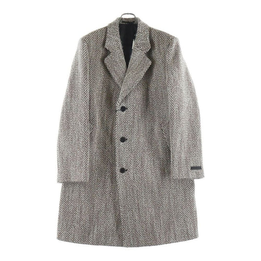 Prada Soprabito Triangle Logo Embroidery Wool Long Coat Beige