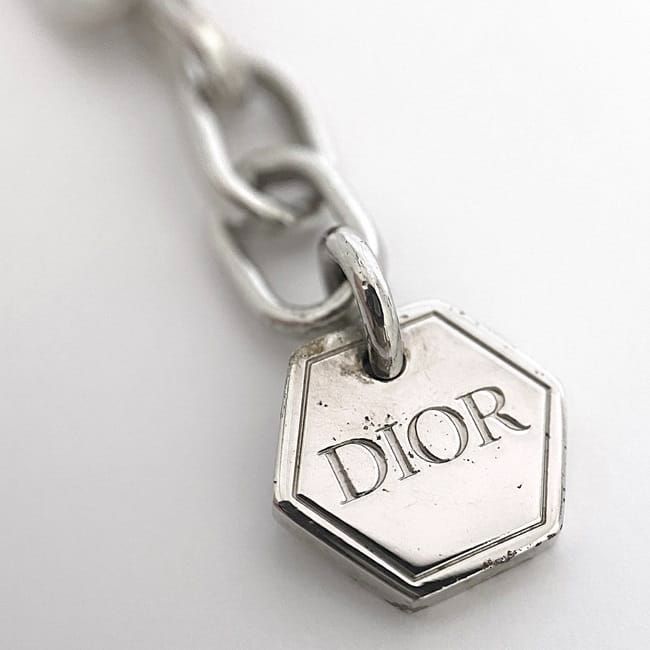 Christian Dior Long Necklace Silver Light Blue