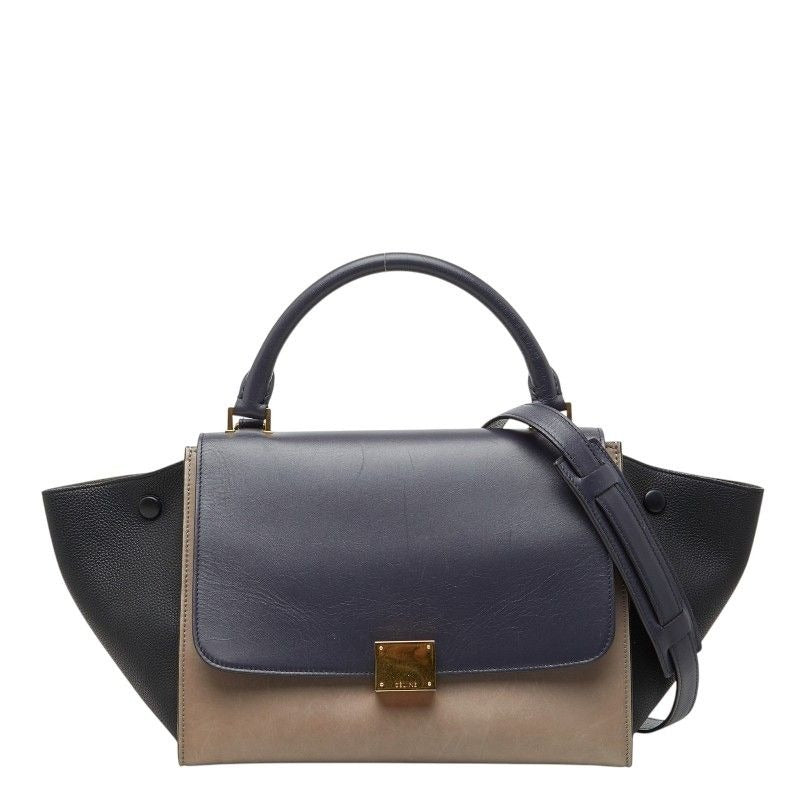 Celine Trapeze Small Tricolor 2-Way Shoulder Bag Beige Black Gray