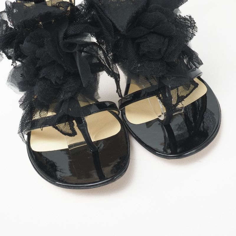 Chanel Sandals Size 35.5 Lace Shoes Ankle Strap Thong Sandals Mules CC Logo