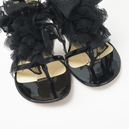 Chanel Sandals Size 35.5 Lace Shoes Ankle Strap Thong Sandals Mules CC Logo