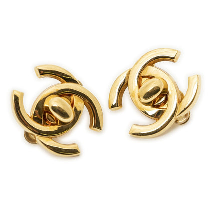 Chanel CC Logo Clip Type Earrings Gold Plated