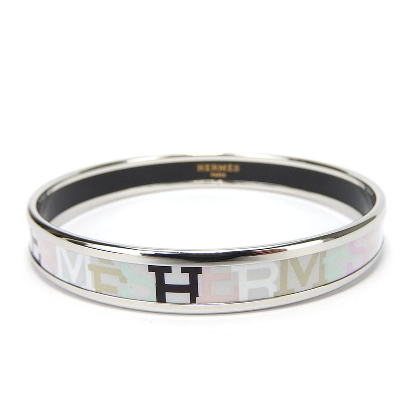 Hermes Bangle Emile PM Enamel Metal Multicolor Light Gray Silver Hardware