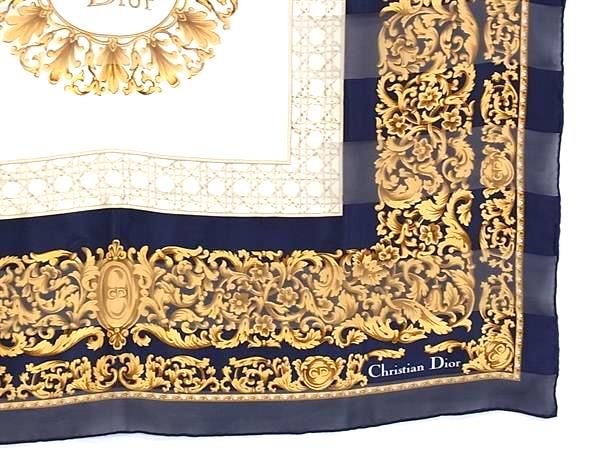 Christian Dior Christian Dior 100% Silk Allover Large Scarf Stole Shawl Navy