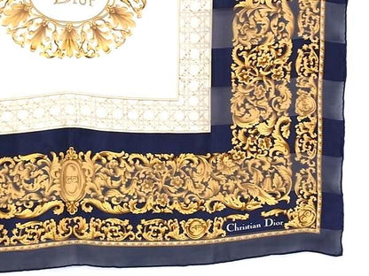 Christian Dior Christian Dior 100% Silk Allover Large Scarf Stole Shawl Navy