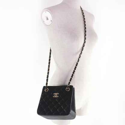 Chanel Caviar Leather Quilted CC Logo Mini Bucket Chain Shoulder Bag Black Gold — view 10
