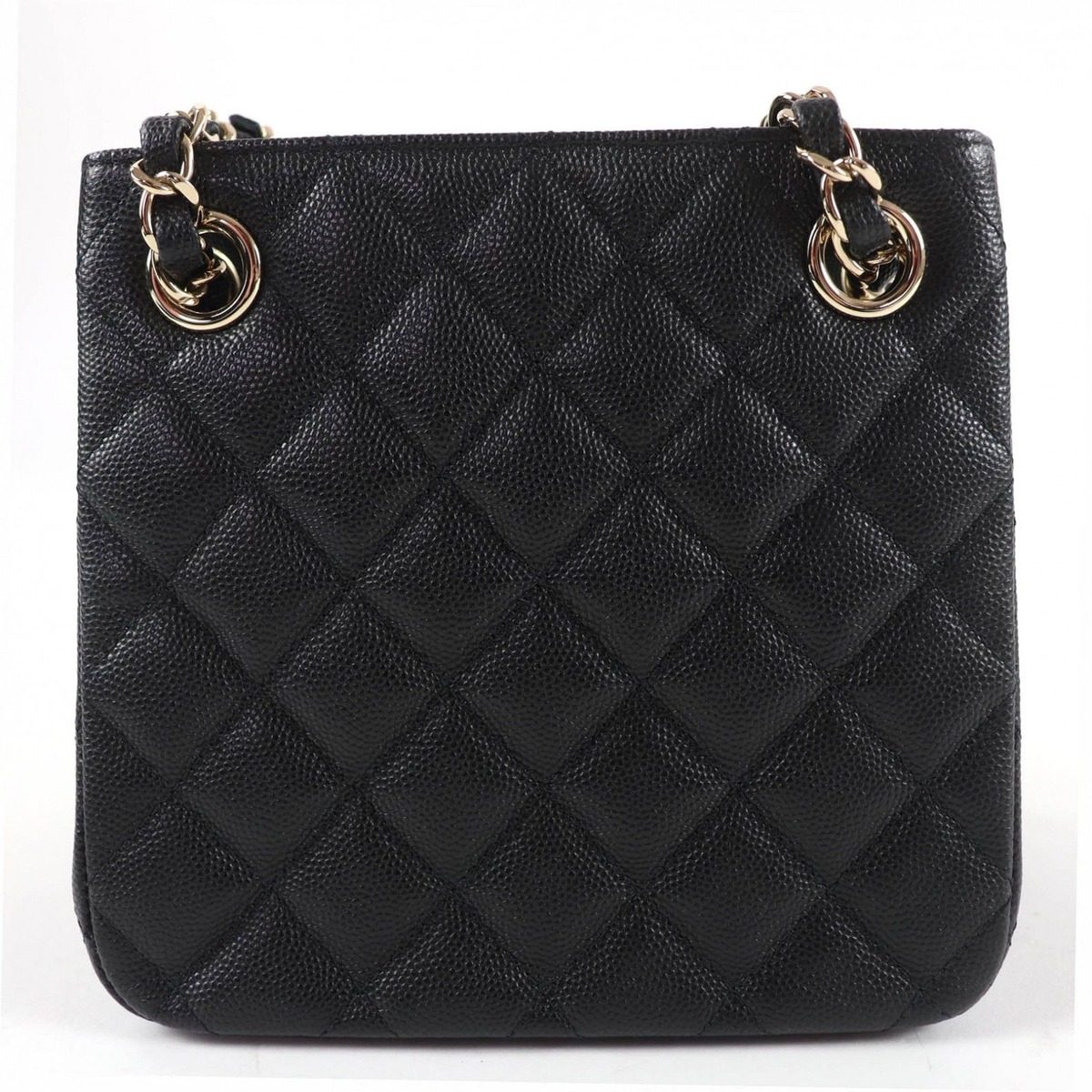 Chanel Caviar Leather Quilted CC Logo Mini Bucket Chain Shoulder Bag Black Gold — view 3