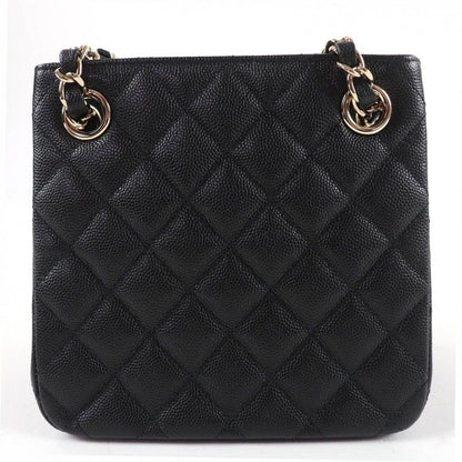Chanel Caviar Leather Quilted CC Logo Mini Bucket Chain Shoulder Bag Black Gold — view 3