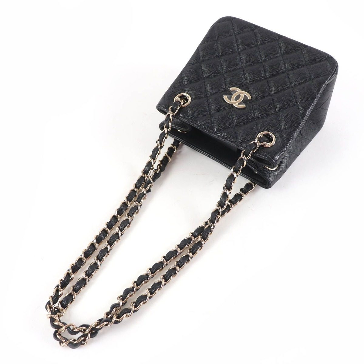 Chanel Caviar Leather Quilted CC Logo Mini Bucket Chain Shoulder Bag Black Gold — view 5