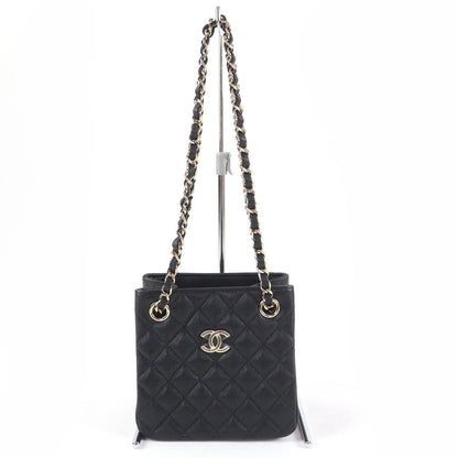 Chanel Caviar Leather Quilted CC Logo Mini Bucket Chain Shoulder Bag Black Gold — view 6