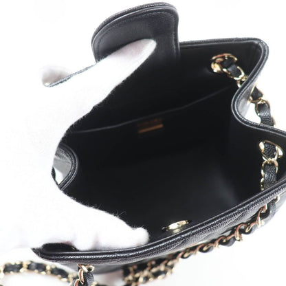 Chanel Caviar Leather Quilted CC Logo Mini Bucket Chain Shoulder Bag Black Gold — view 9