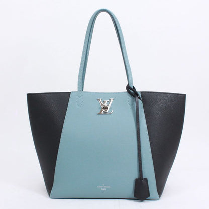 Louis Vuitton Lock Me Cabas Leather Black And Blue Tote Bag Silver M41447