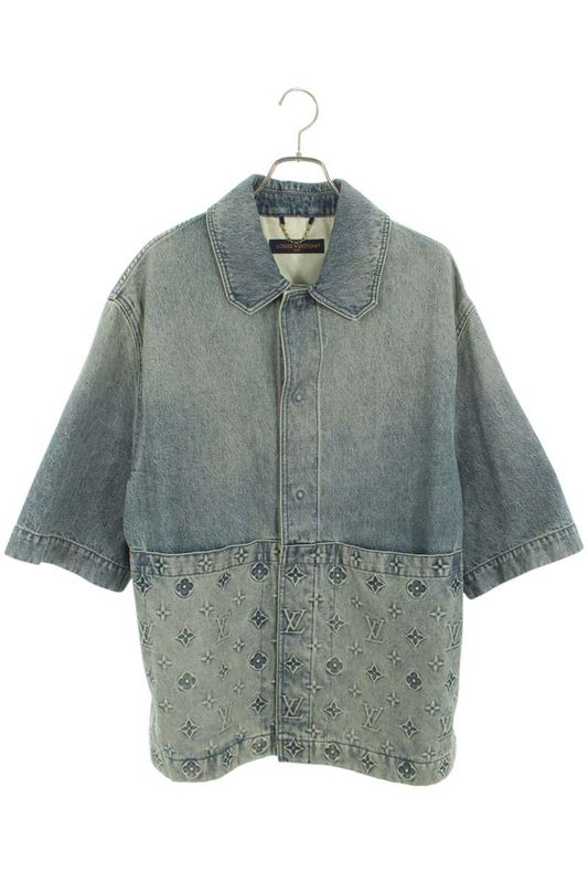 Louis Vuitton 23AW Rm232q Y38 Hos46w Monogram All Over Denim Short Sleeve Shirt