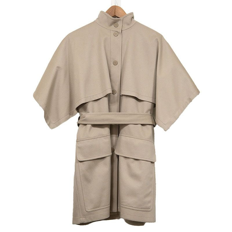 Hermes Cashmere Cape Coat Gilet 38 Beige Poncho
