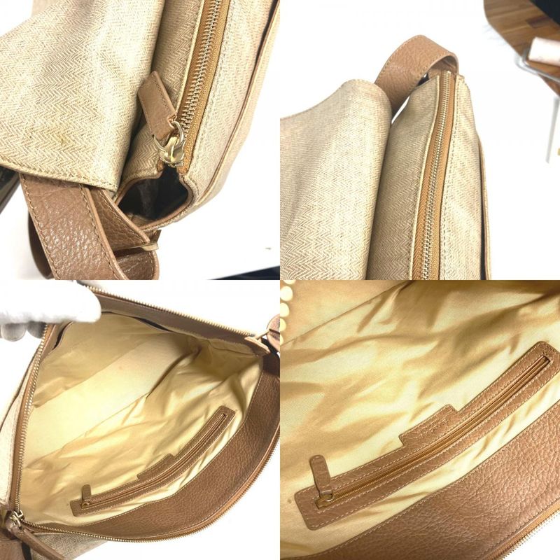 Bvlgari Bulgari Shoulder Bag Logo Leather / Coated Canvas Beige