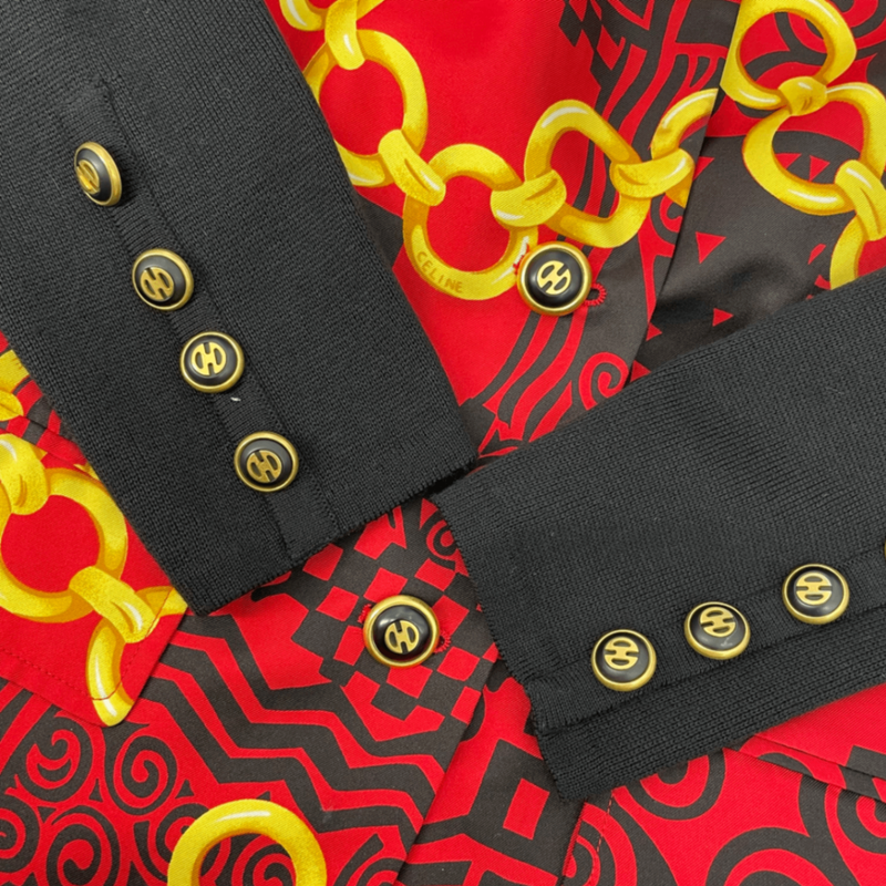 Very Rare Celine Jacket Logo Wool Silk With Chain V-neck Size 38 Multicolor