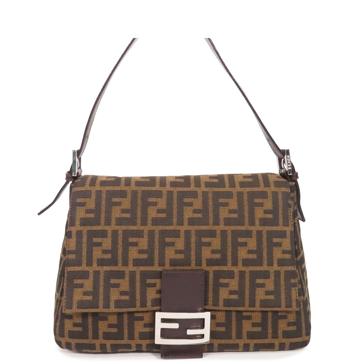 Fendi Mamma Bucket Brown Canvas Leather Zucca Pattern Shoulder Bag