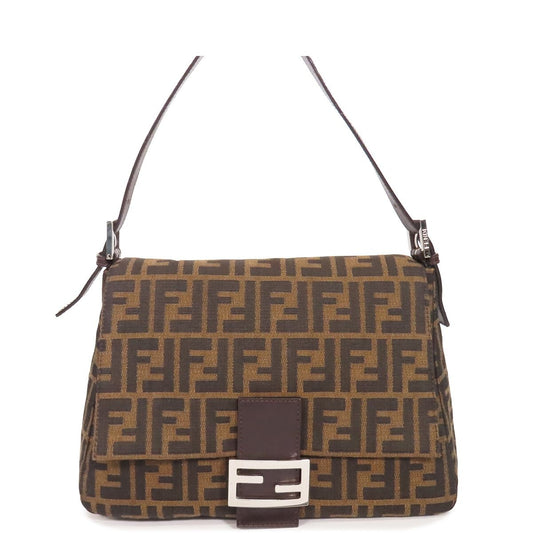 Fendi Mamma Bucket Brown Canvas Leather Zucca Pattern Shoulder Bag