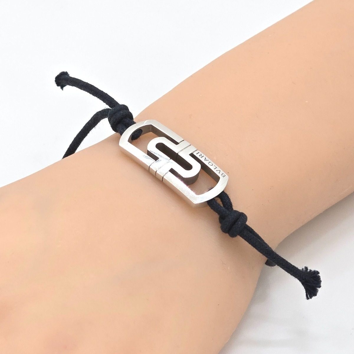 Bvlgari Parentesi Cord Bracelet Star Ring Silver Cotton Black — view 10