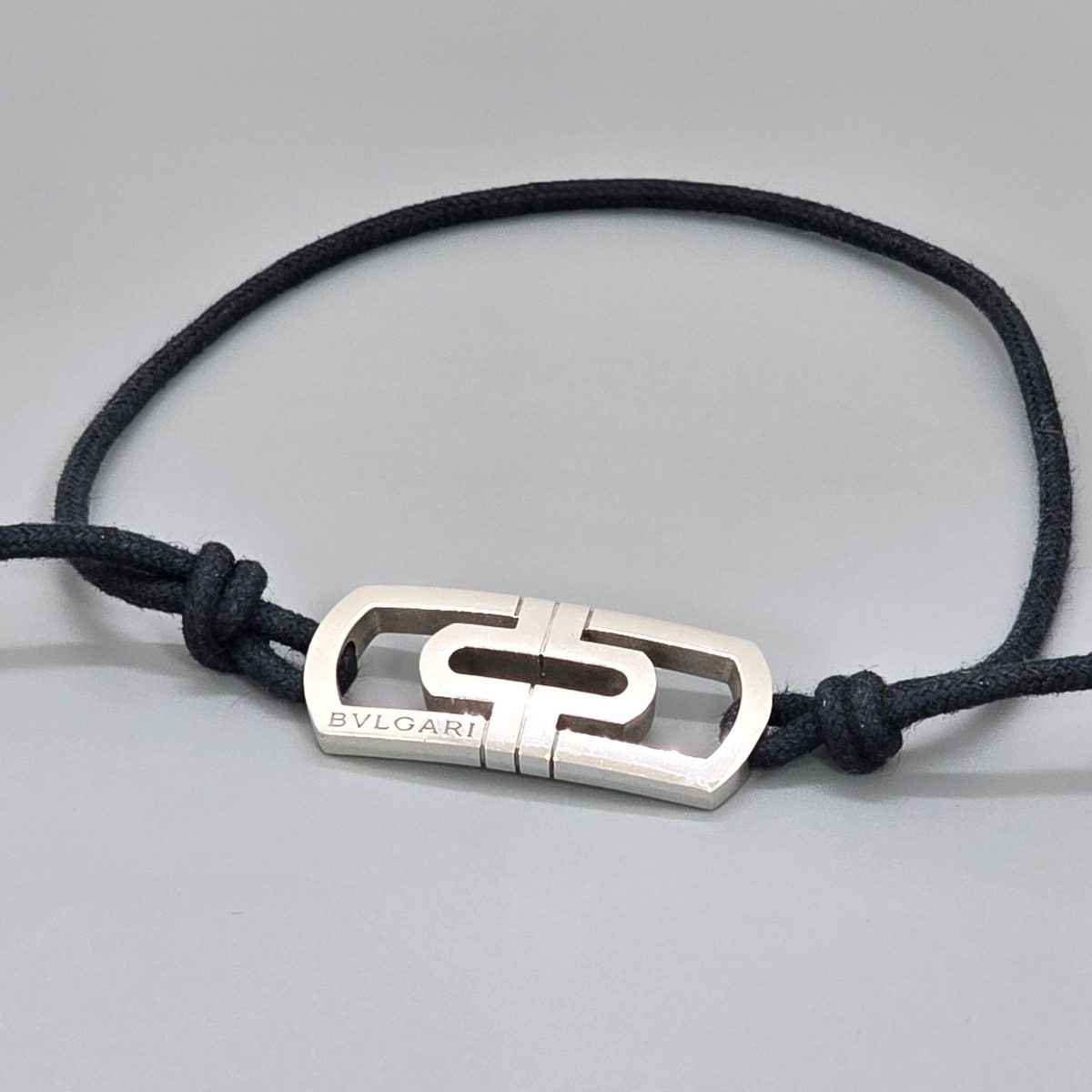 Bvlgari Parentesi Cord Bracelet Star Ring Silver Cotton Black