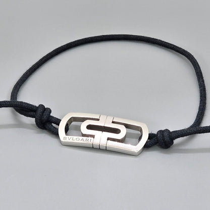 Bvlgari Parentesi Cord Bracelet Star Ring Silver Cotton Black
